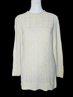 Lauren Ralph Lauren Women's XL Cable Knit Sweater Cream Linen/Cotton Roll Neck